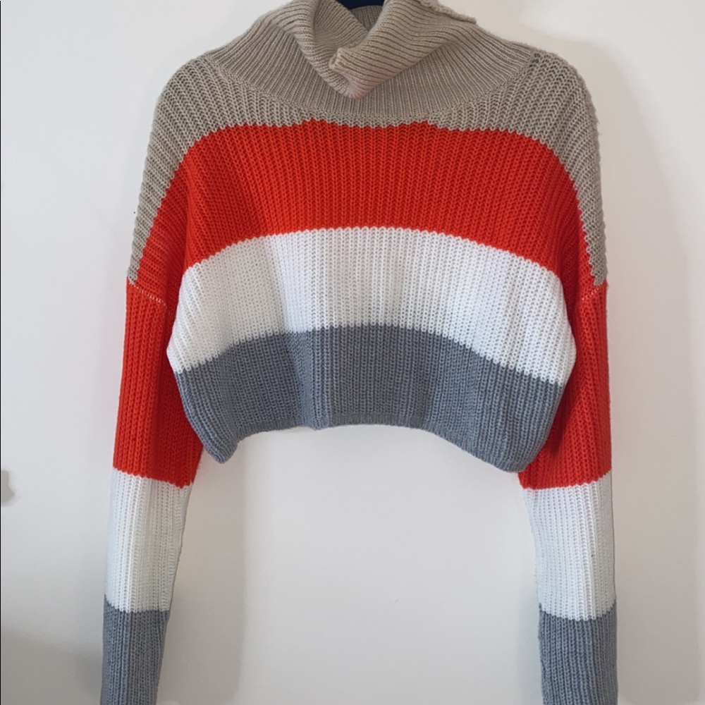 Red and white striped cropped knitted sweater - Misguided